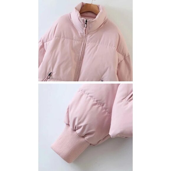 Women’s Light pink Winter Cropped Coat Short Warm Imported Quilted Puffer Jacket - Picture 6 of 6